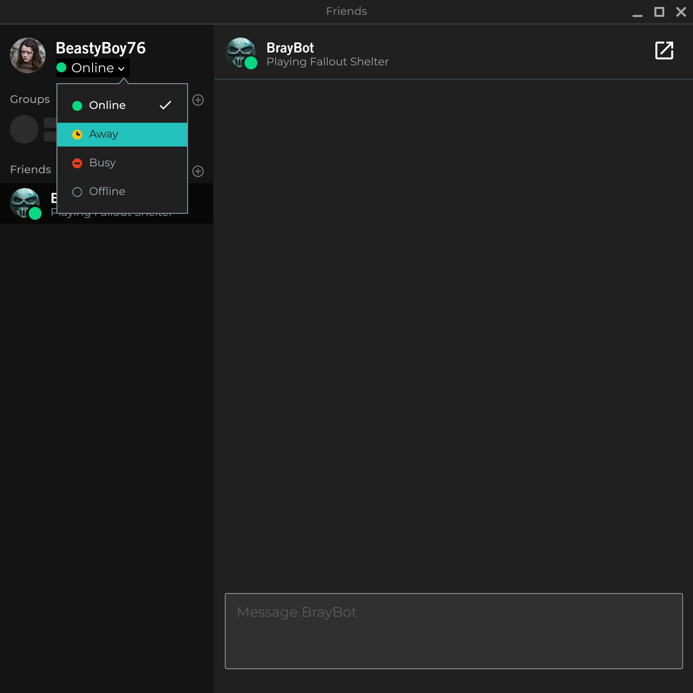 Bethesda activity menu open state