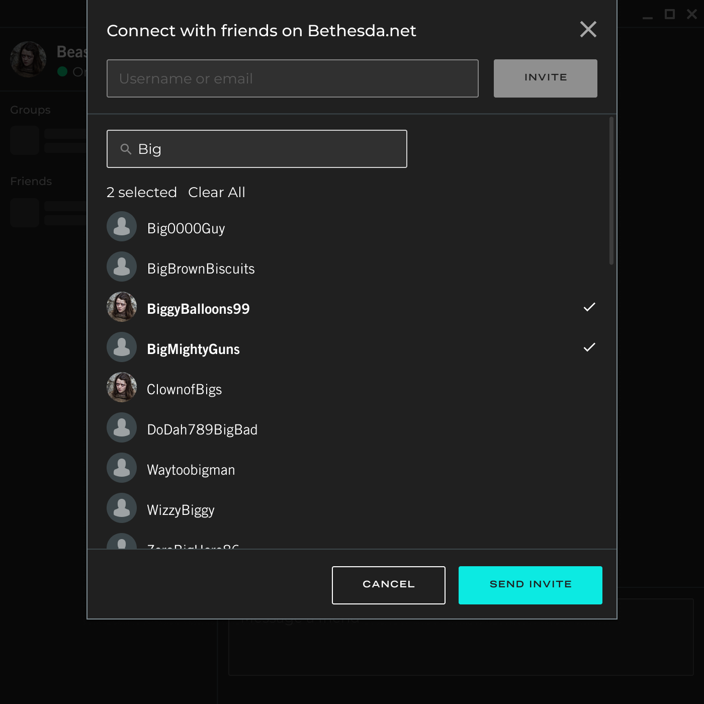 Bethesda add friend modal