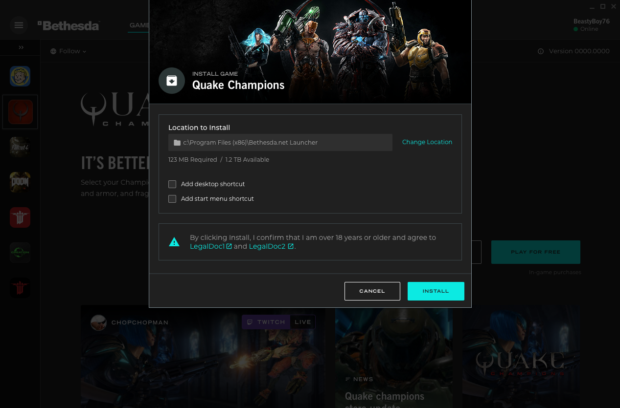 Bethesda launcher install modal