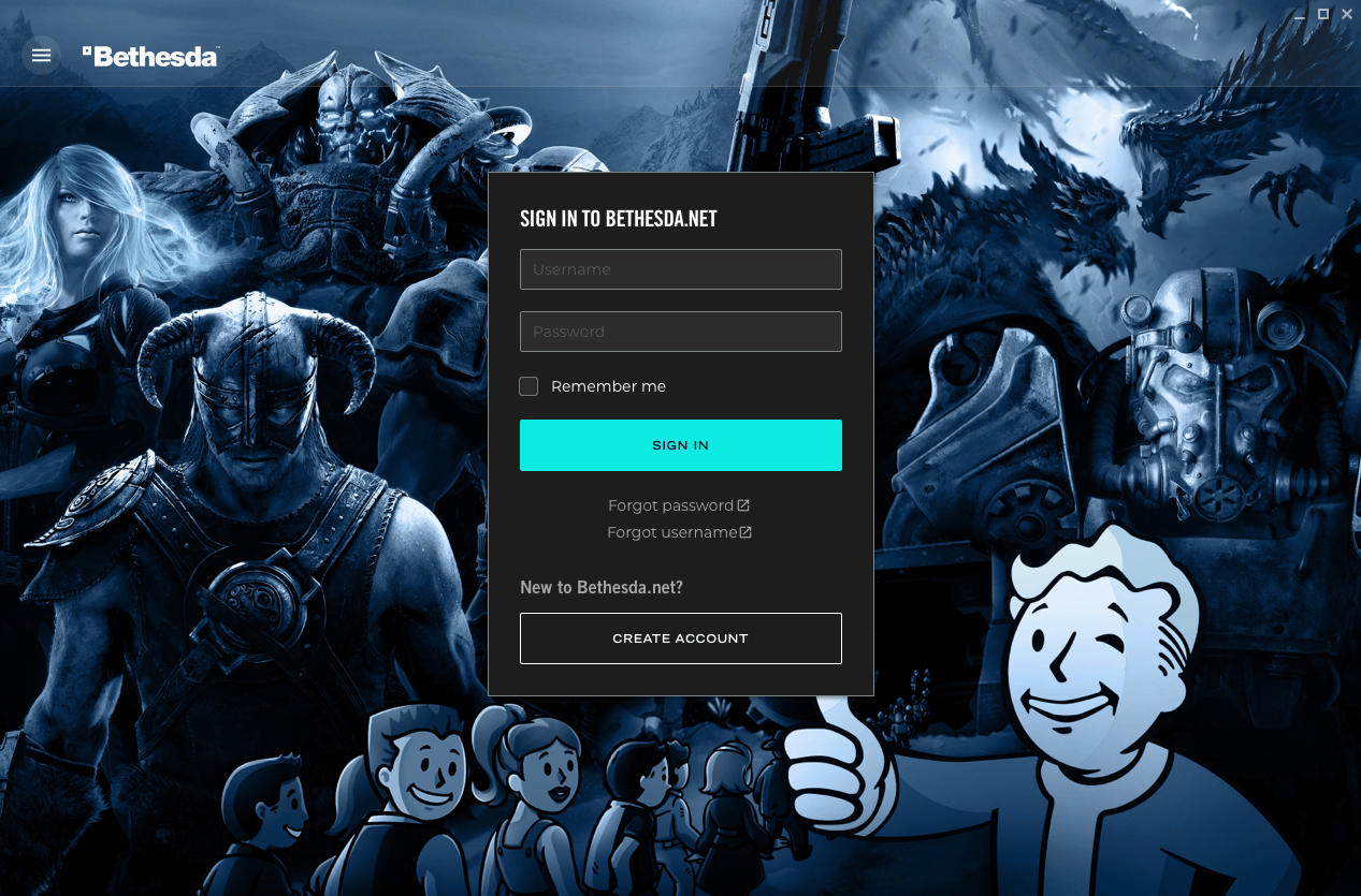 Bethesda launcher sign in screen