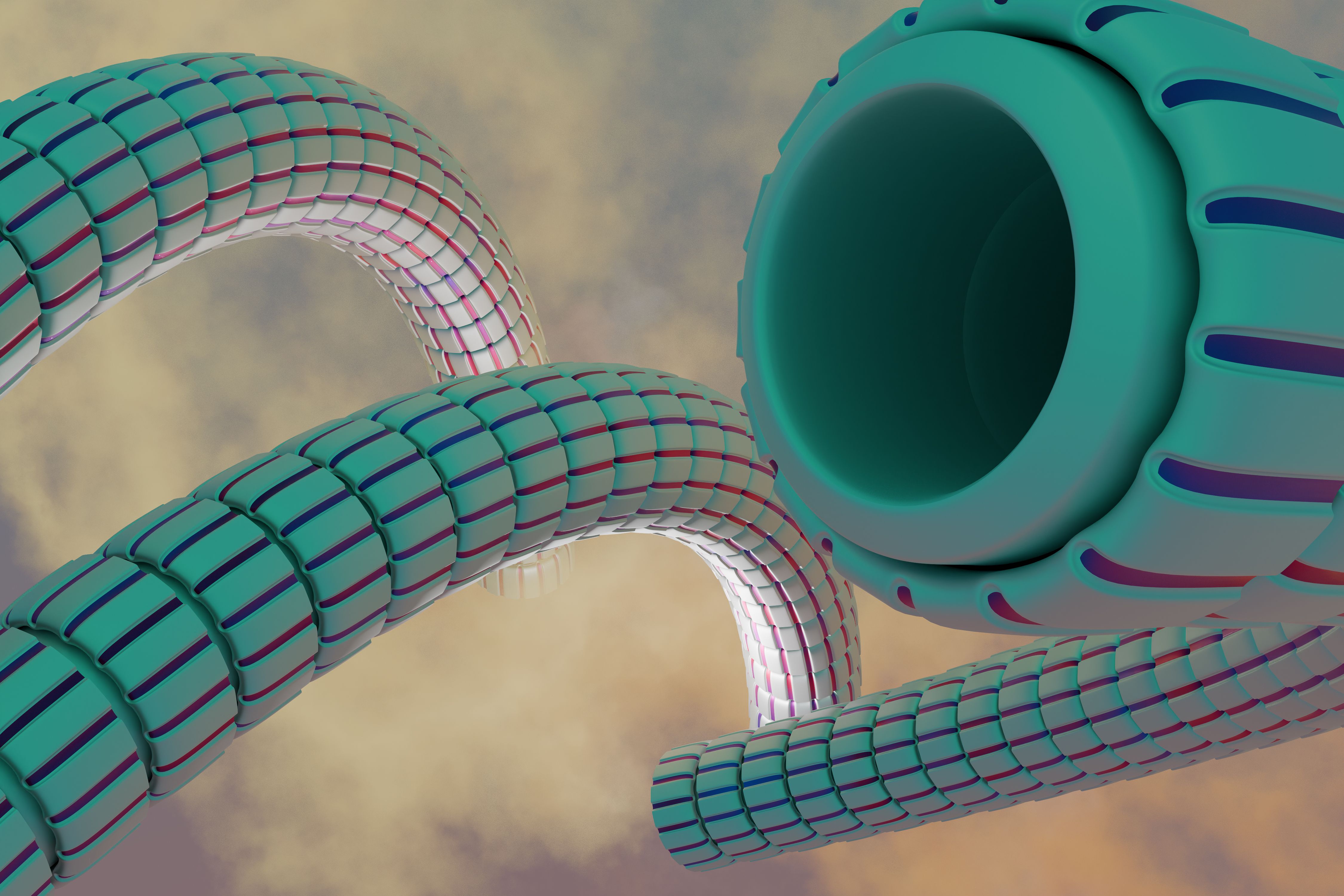 Teal abstract 3D braided forms