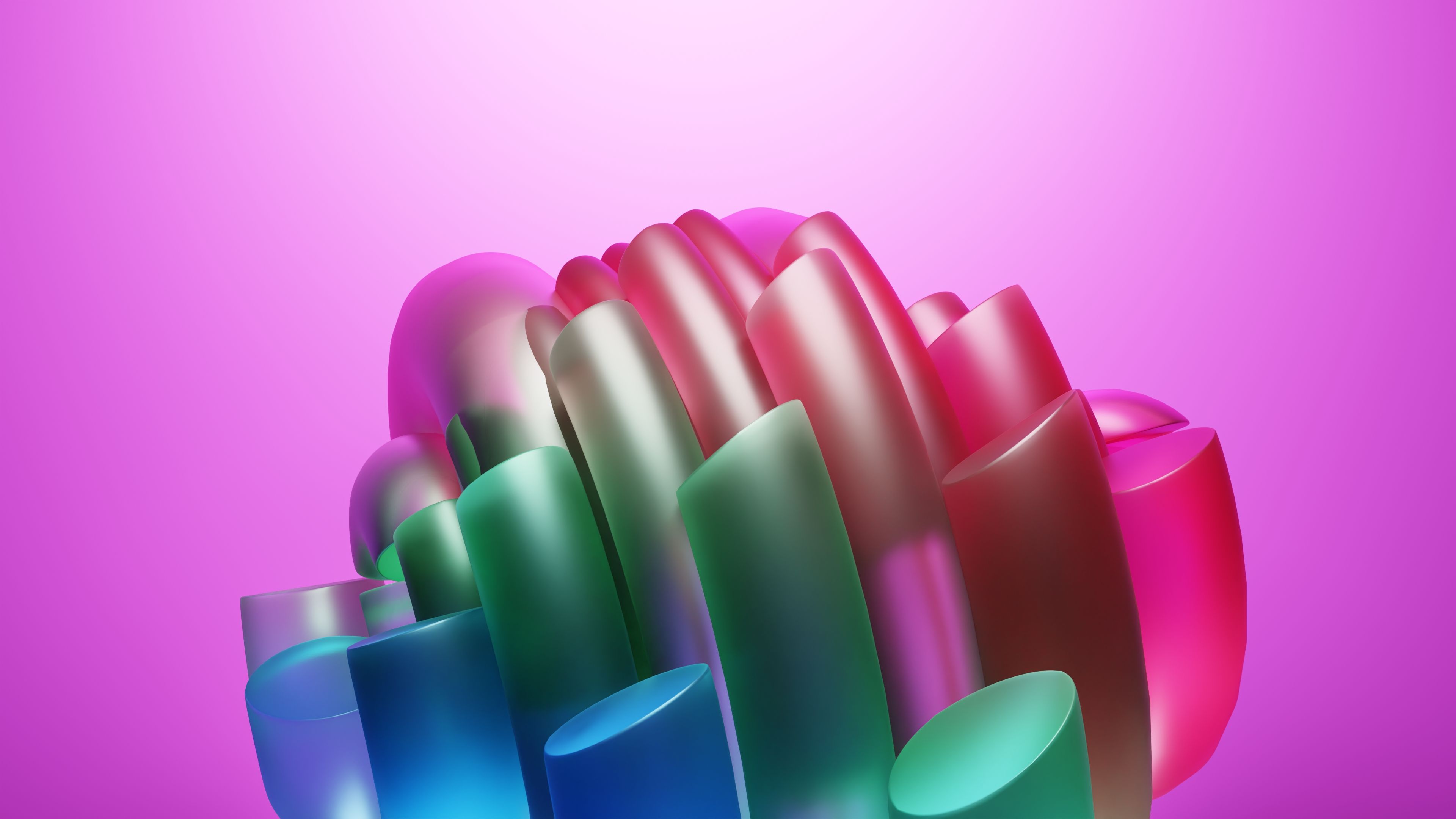 Colorful abstract 3D form against a pink background