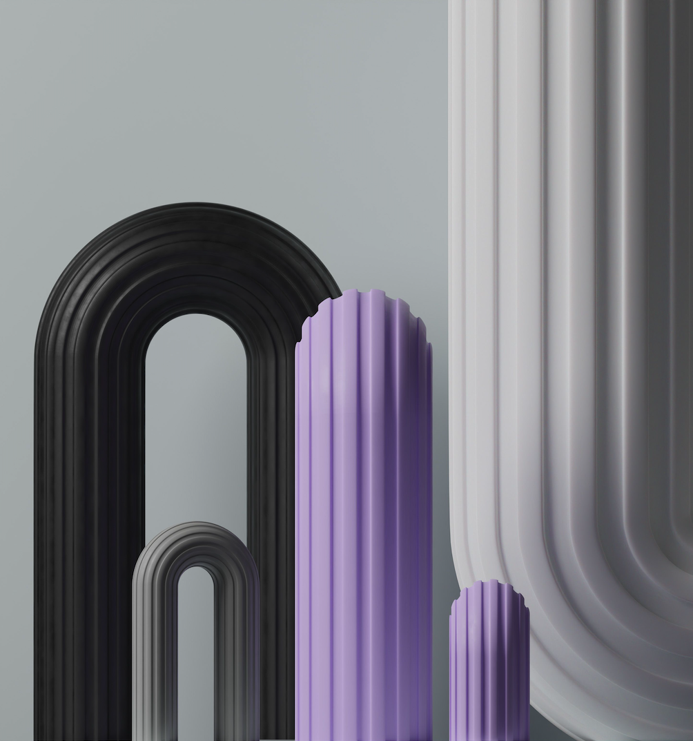 Abstract arches in black, lavender, and gray
