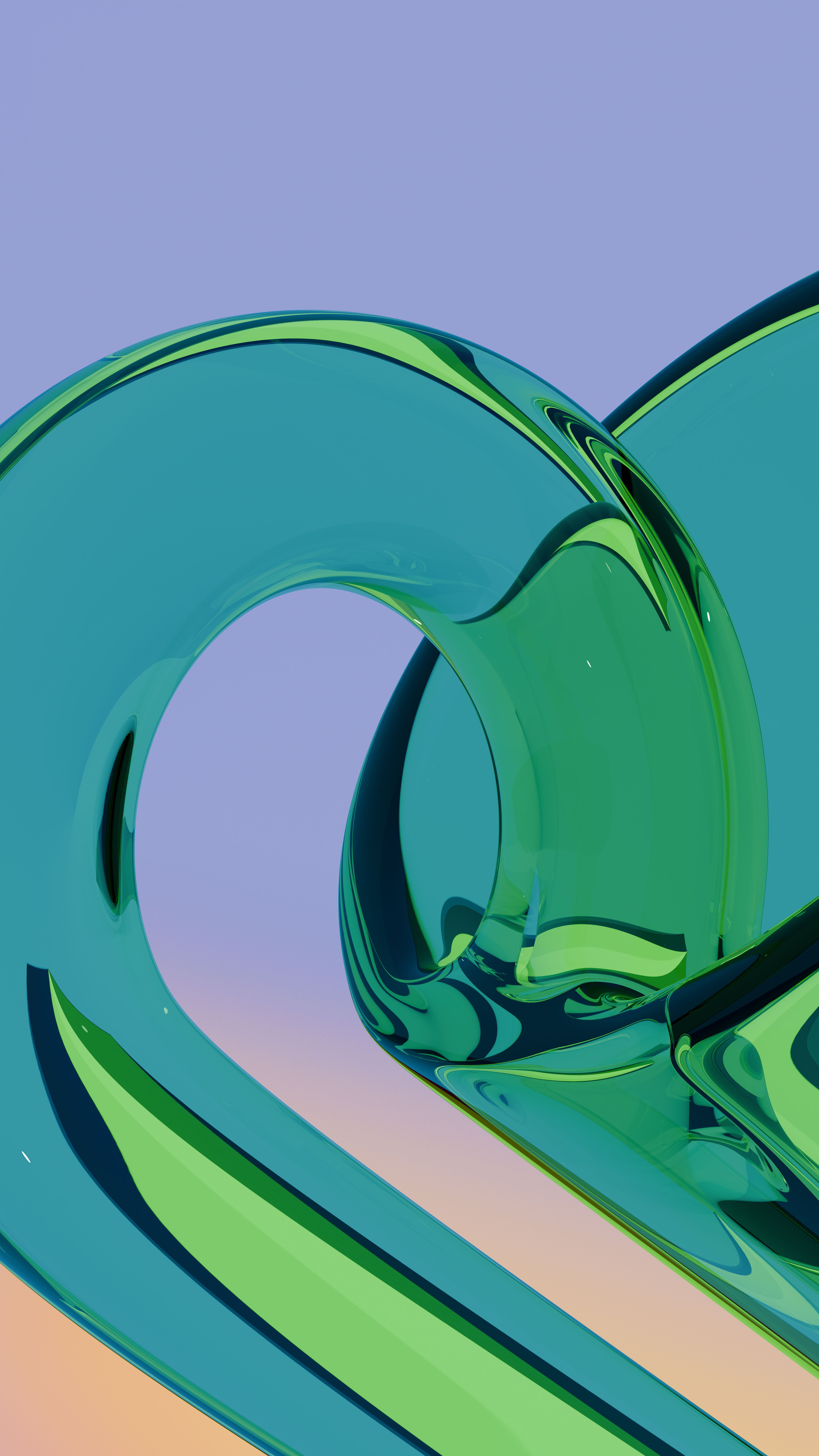 Glossy teal and green abstract 3D forms