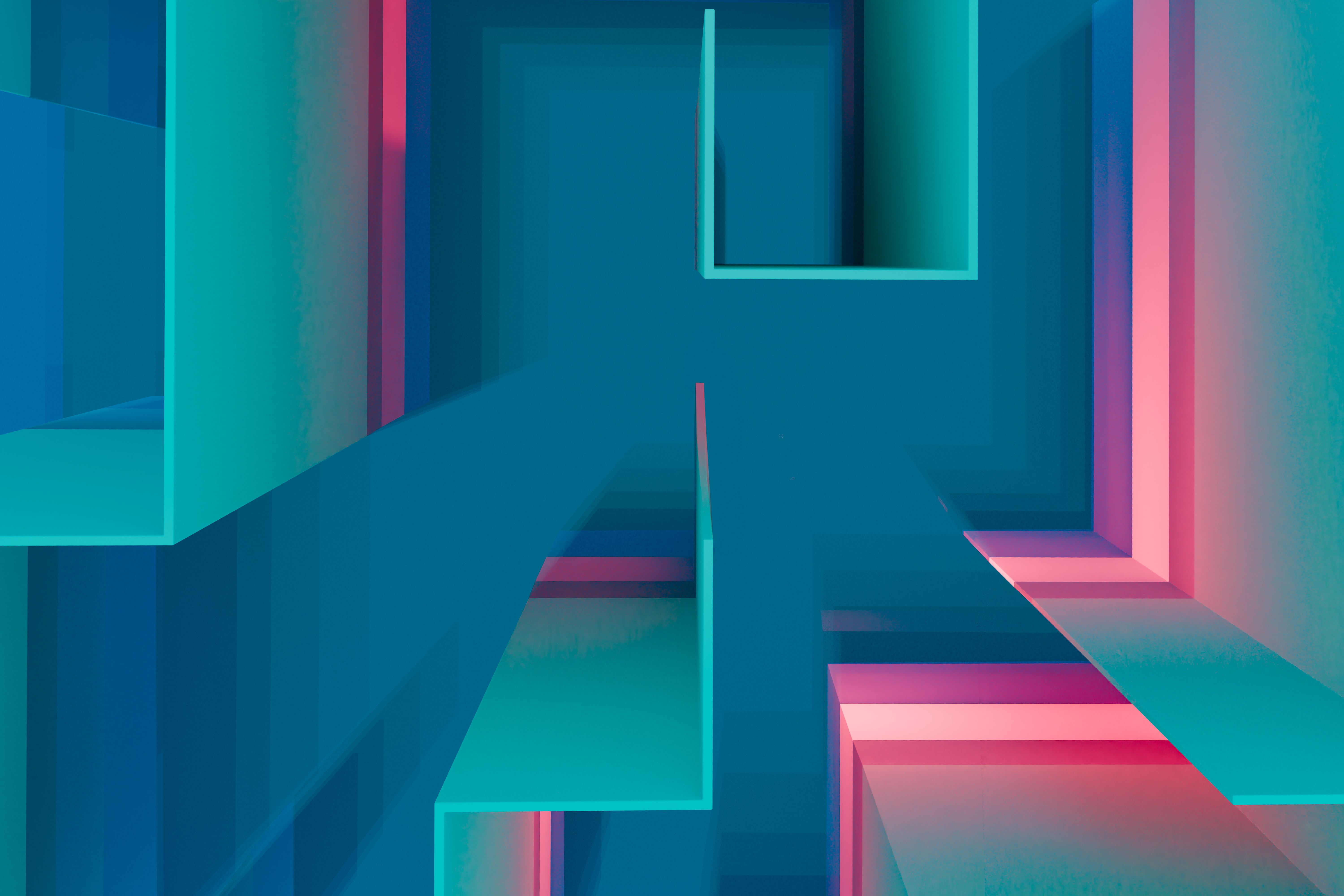 Abstract architectural planes in teal and pink
