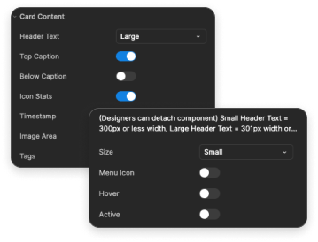 Card content component properties panel