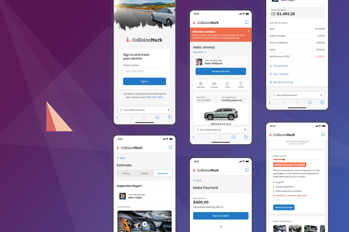 Mobile insurance and claims concept screens