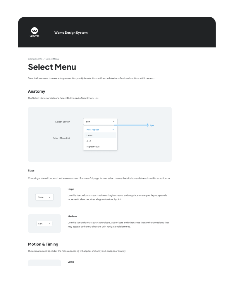 Select menu documentation